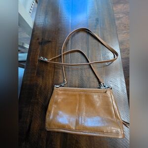 HOBO Darcy Brown Tan Polished Leather Convertible Crossbody Wristlet Bag